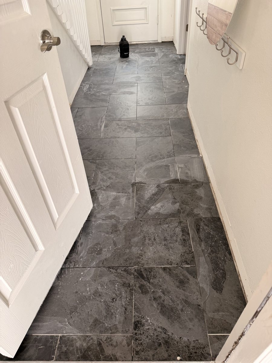 Slate tile hallway flooring