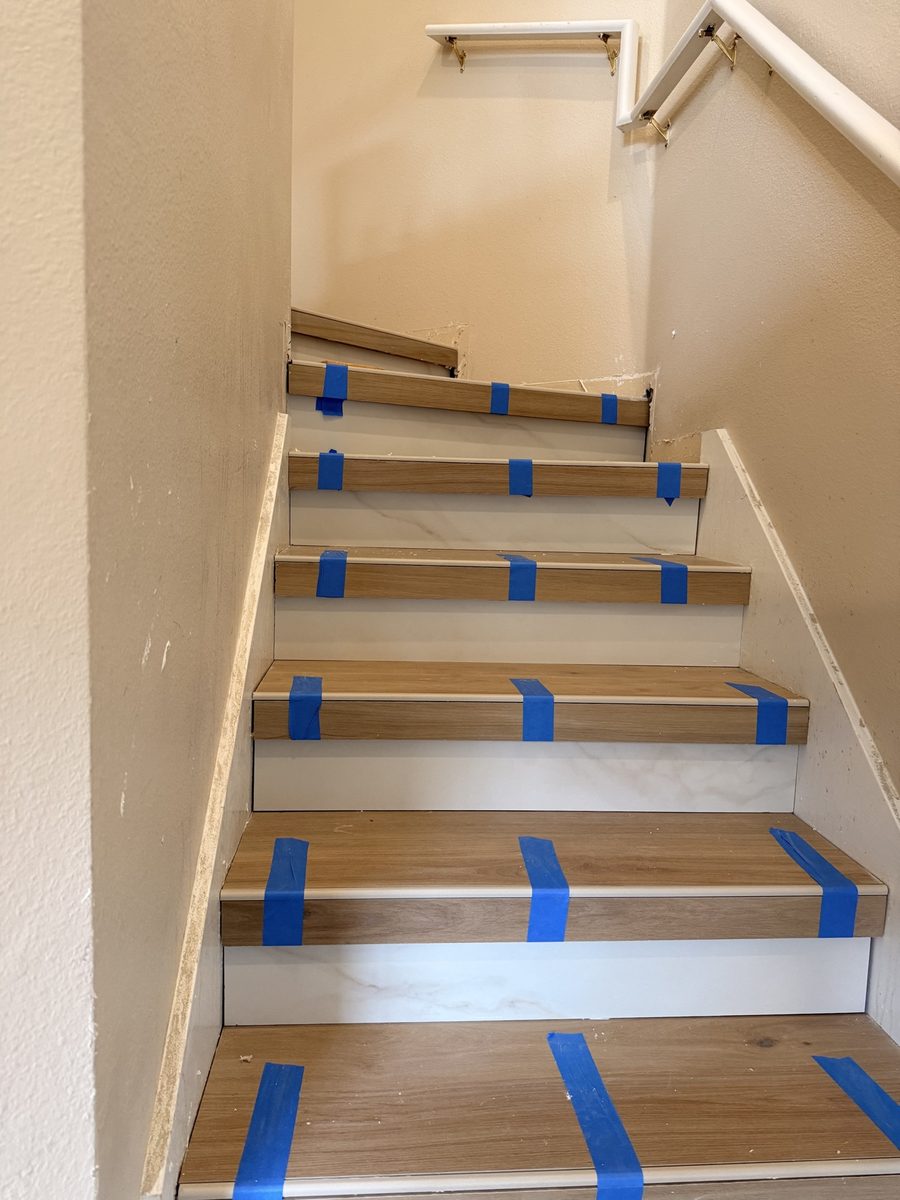 Wood-look tile stair installation