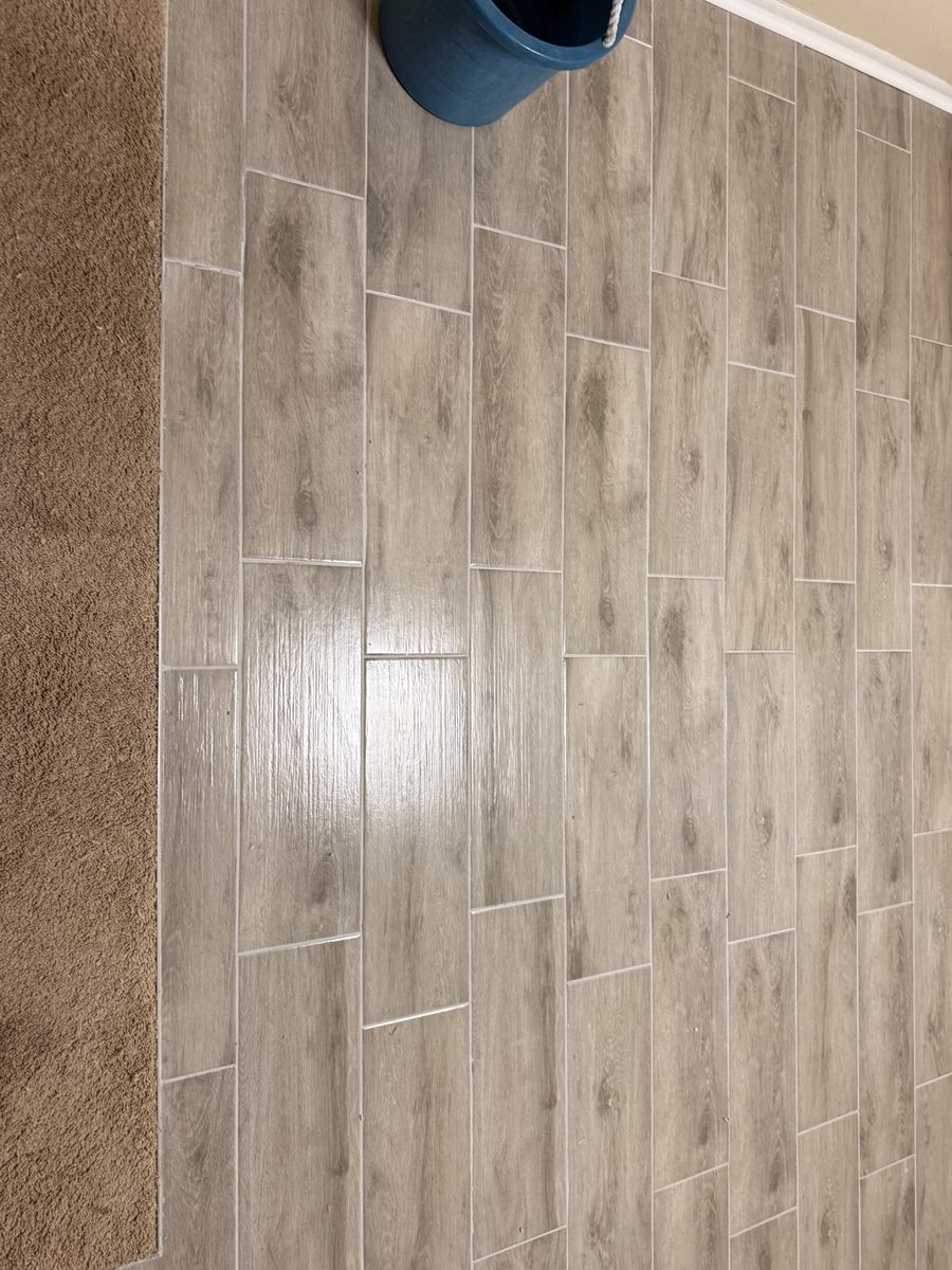 Wood-look tile floor installation
