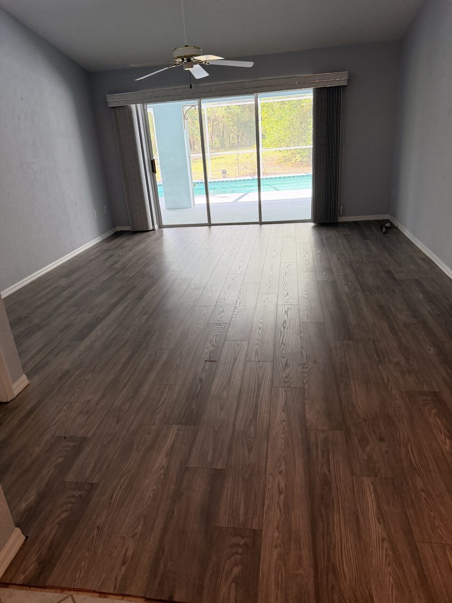 Wood-look plank flooring living room